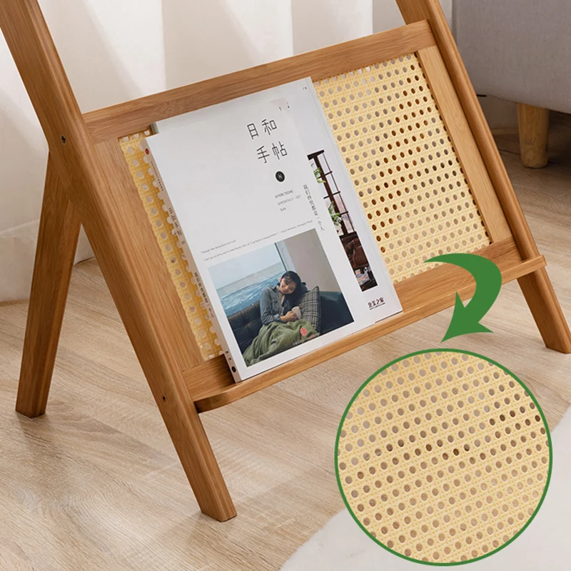 Contemporary Scandinavian Nan Bamboo Medium-Density Fiberboard Glass PE Rattan Side Table For Living Room