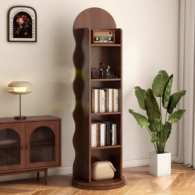 Contemporary Scandinavian Wavy Medium-Density Fiberboard Glass Full-Length Mirror Bookshelf 5-Tier For Bedroom