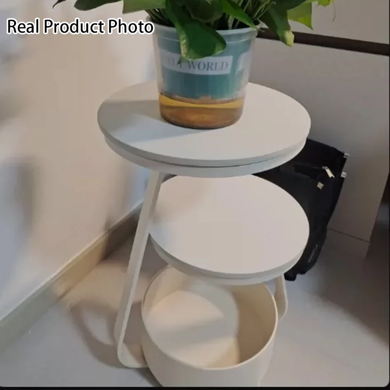 Contemporary Nordic Round Rock Slab Iron End Table 3-Tier For Living Room