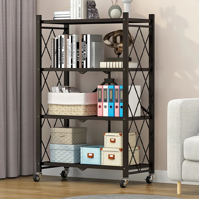 Modern Minimalist Carbon Steel Hollow Rectangular Movable Storage Shelf 3/4/5-Shelves For Living Room