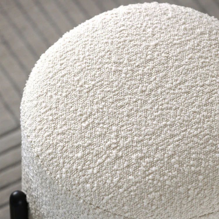 Contemporary Scandinavian Sherpa Fabric Iron Round Cylindrical Low Stool For Living Room