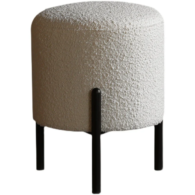 Contemporary Scandinavian Sherpa Fabric Iron Round Cylindrical Low Stool For Living Room