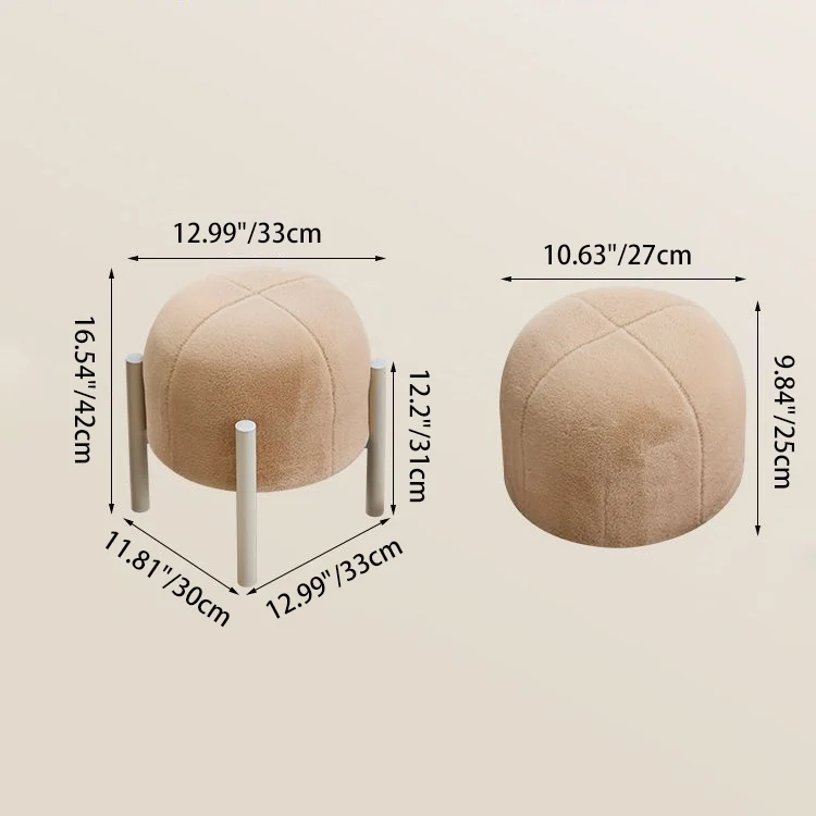 Contemporary Scandinavian Rabbit Fur Carbon Steel Round Barrel Low Stool For Living Room