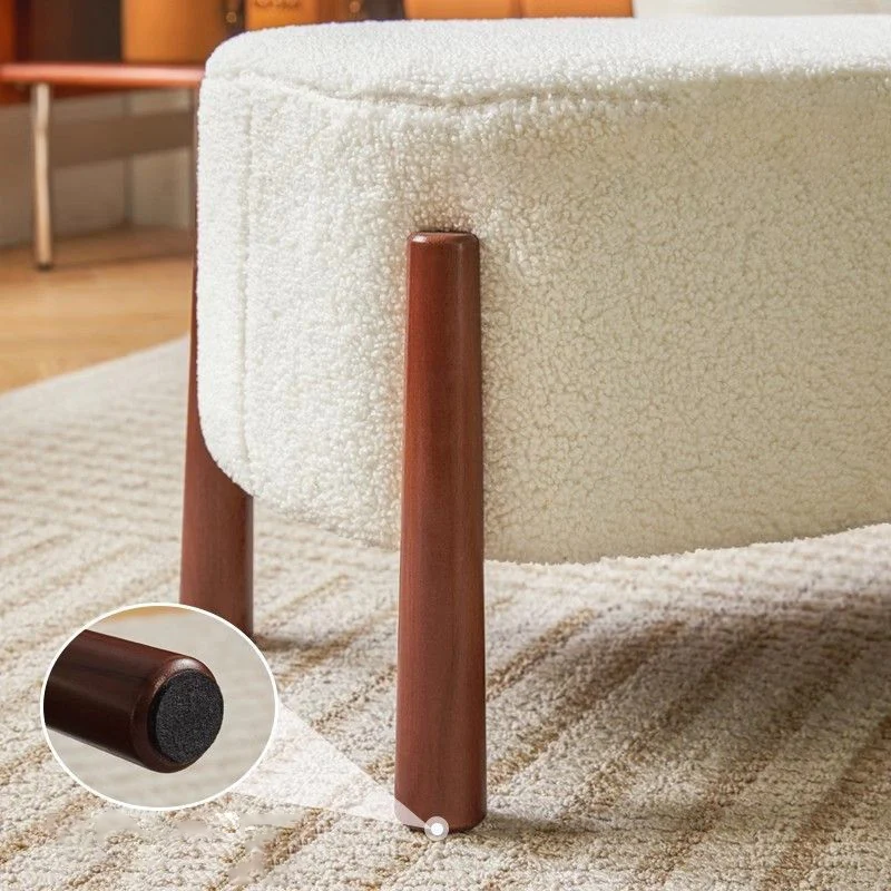 Modern Minimalist Oval Rubberwood Corduroy Teddy Fleece Faux Mink Fur Yarn Sponge Low Stool Backless Armless For Hallway