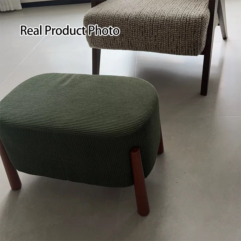 Modern Minimalist Oval Rubberwood Corduroy Teddy Fleece Faux Mink Fur Yarn Sponge Low Stool Backless Armless For Hallway