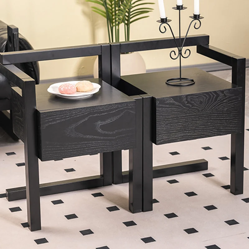 Modern Minimalist Rectangular Rubberwood Ash Wood Veneer Nightstand 3-Leg 1-Drawer For Bedroom