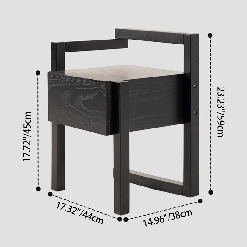 Modern Minimalist Rectangular Rubberwood Ash Wood Veneer Nightstand 3-Leg 1-Drawer For Bedroom