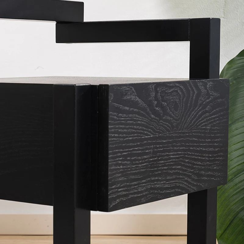 Modern Minimalist Rectangular Rubberwood Ash Wood Veneer Nightstand 3-Leg 1-Drawer For Bedroom