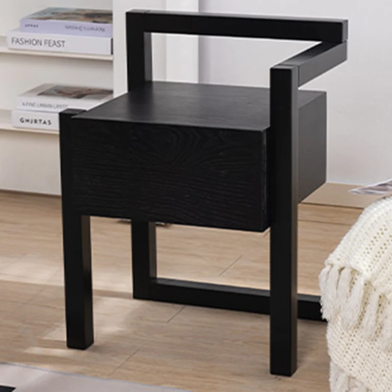 Modern Minimalist Rectangular Rubberwood Ash Wood Veneer Nightstand 3-Leg 1-Drawer For Bedroom