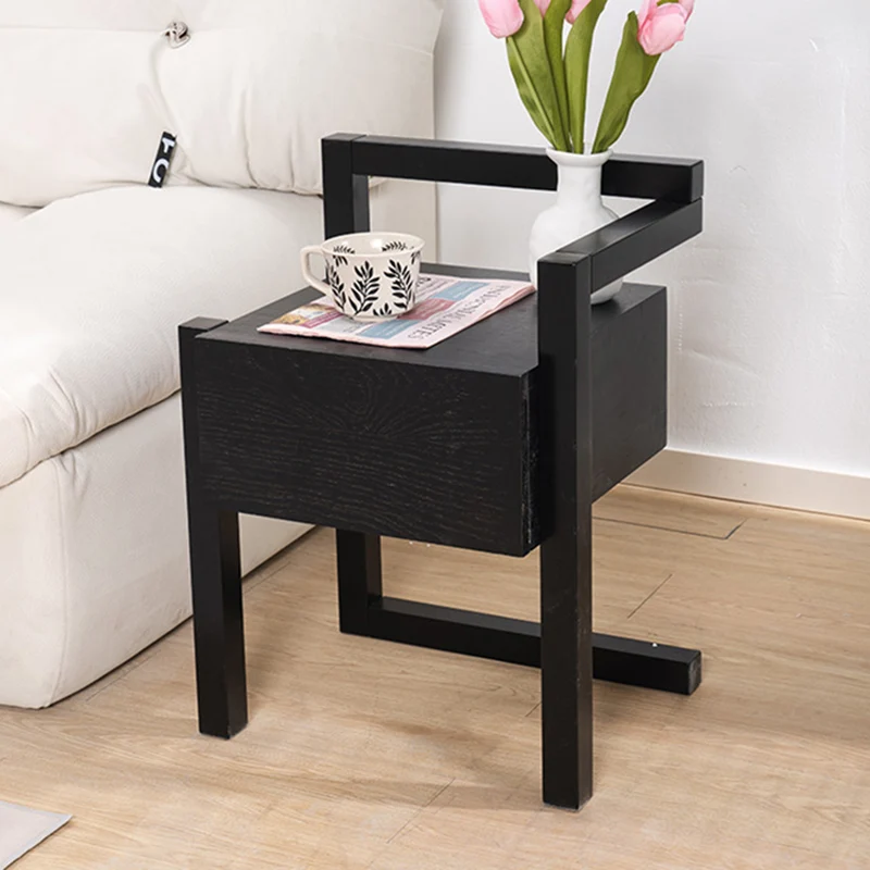 Modern Minimalist Rectangular Rubberwood Ash Wood Veneer Nightstand 3-Leg 1-Drawer For Bedroom