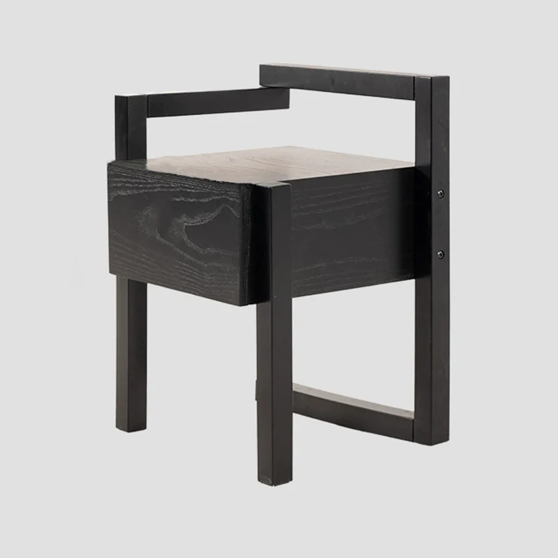 Modern Minimalist Rectangular Rubberwood Ash Wood Veneer Nightstand 3-Leg 1-Drawer For Bedroom