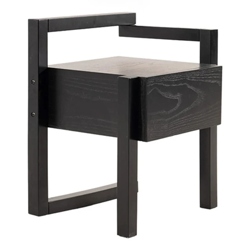 Modern Minimalist Rectangular Rubberwood Ash Wood Veneer Nightstand 3-Leg 1-Drawer For Bedroom
