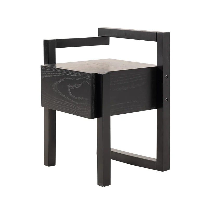 Modern Minimalist Rectangular Rubberwood Ash Wood Veneer Nightstand 3-Leg 1-Drawer For Bedroom