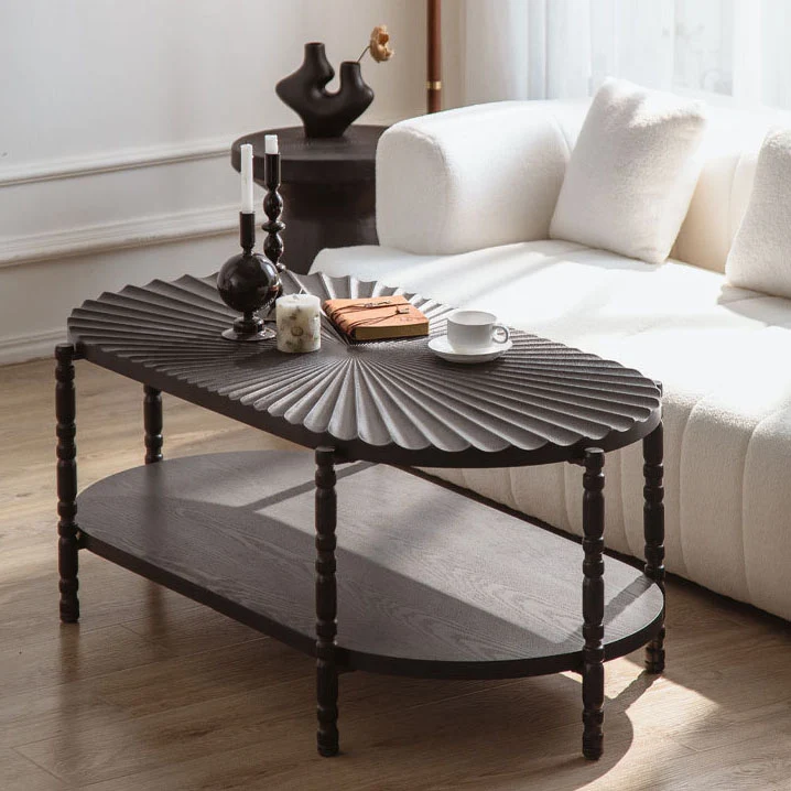 Traditional Vintage Oval Round Iron Medium Density Fiberboard End Table 1/2-Tier 3/5-Leg For Living Room