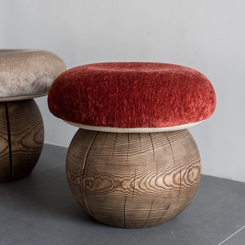 Modern Minimalist Mushroom-Shaped Ash Wood Fabric Low Stool Foam Cushion For Living Room