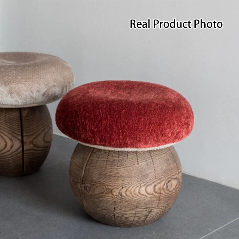 Modern Minimalist Mushroom-Shaped Ash Wood Fabric Low Stool Foam Cushion For Living Room