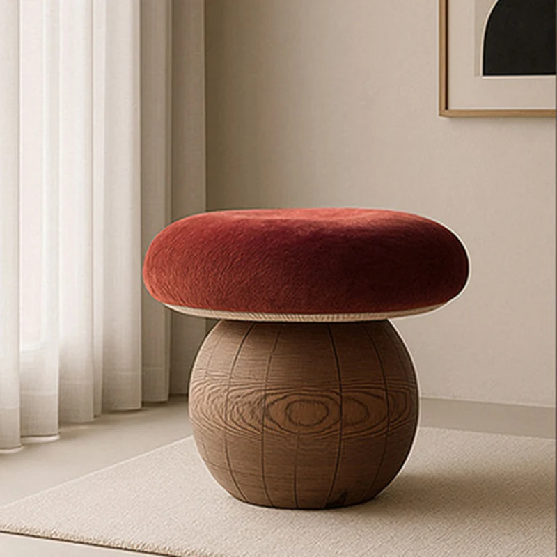 Modern Minimalist Mushroom-Shaped Ash Wood Fabric Low Stool Foam Cushion For Living Room