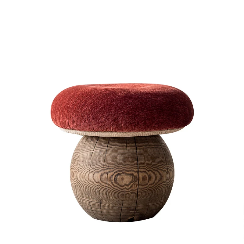 Modern Minimalist Mushroom-Shaped Ash Wood Fabric Low Stool Foam Cushion For Living Room