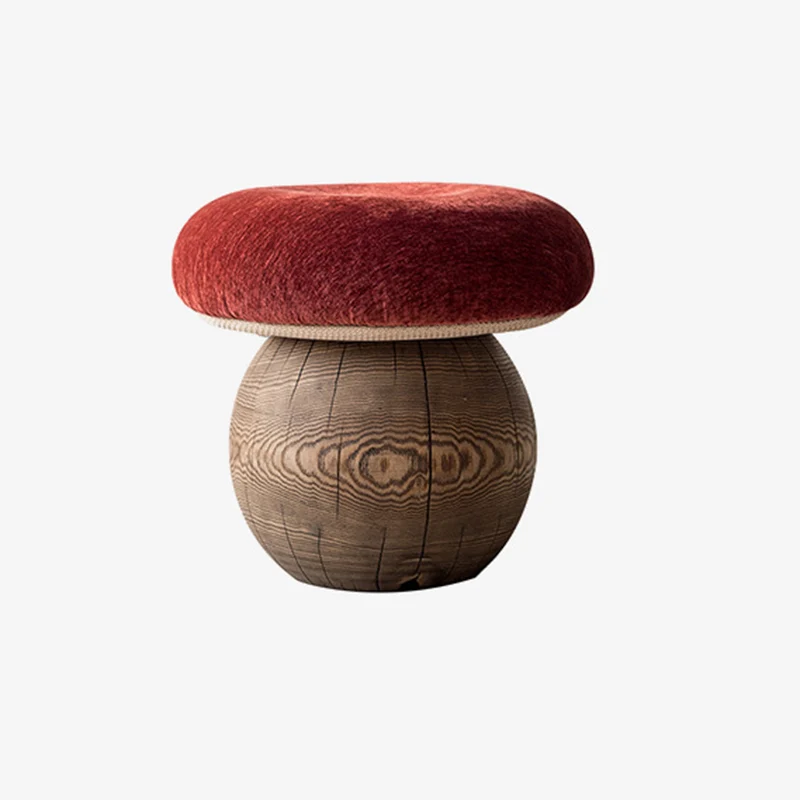 Modern Minimalist Mushroom-Shaped Ash Wood Fabric Low Stool Foam Cushion For Living Room