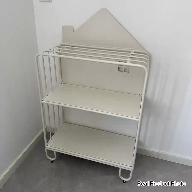 Modern Minimalist Large Capacity House Shape Iron Kids Floor-Standing Bookshelf 2/3-Shelf For Study
