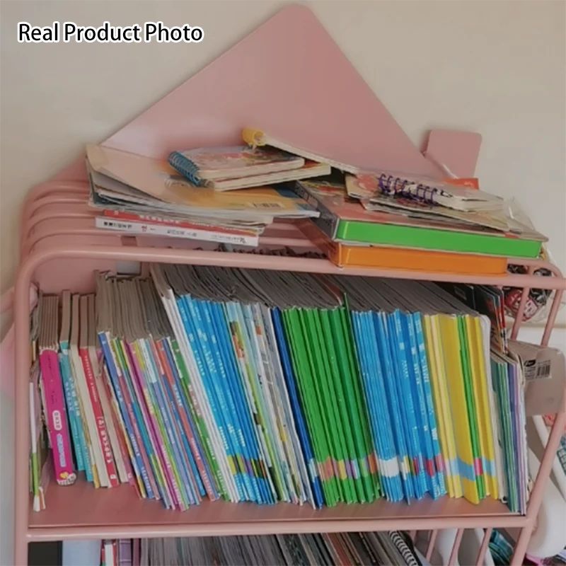 Modern Minimalist Large Capacity House Shape Iron Kids Floor-Standing Bookshelf 2/3-Shelf For Study