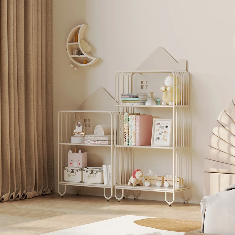 Modern Minimalist Large Capacity House Shape Iron Kids Floor-Standing Bookshelf 2/3-Shelf For Study