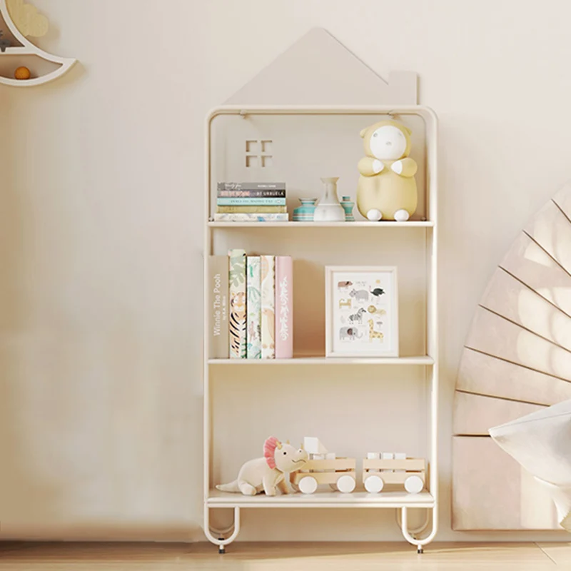 Modern Minimalist Large Capacity House Shape Iron Kids Floor-Standing Bookshelf 2/3-Shelf For Study