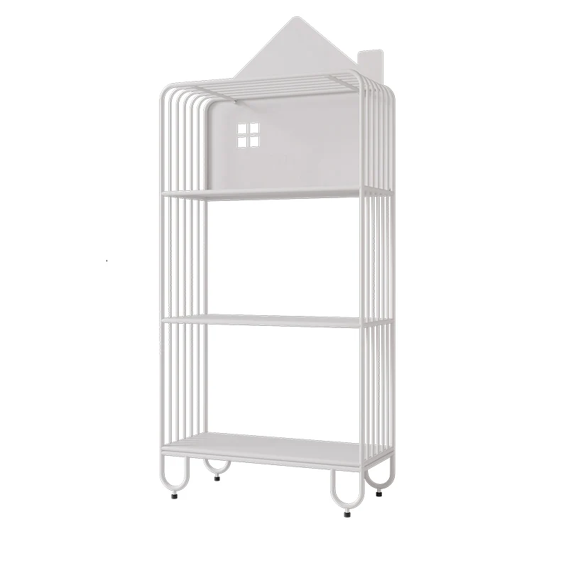 Modern Minimalist Large Capacity House Shape Iron Kids Floor-Standing Bookshelf 2/3-Shelf For Study