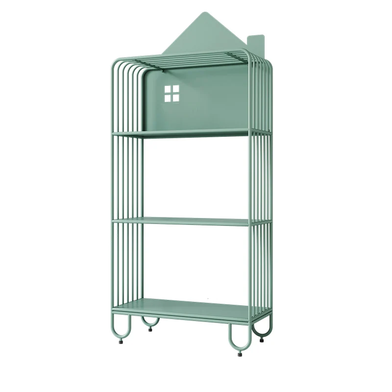 Modern Minimalist Large Capacity House Shape Iron Kids Floor-Standing Bookshelf 2/3-Shelf For Study