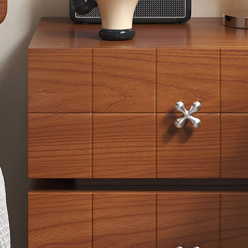 Traditional Vintage Rotatable Rectangular Pine Wood Plywood Stainless Steel Movable Nightstand 2-Drawer For Bedroom