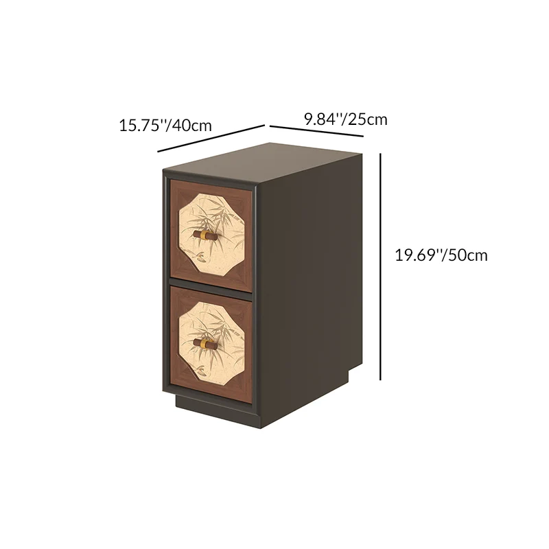 Traditional Chinese Narrow Rectangular Plywood Pine Wood Nightstand 2-Drawer For Bedroom