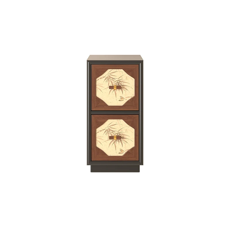 Traditional Chinese Narrow Rectangular Plywood Pine Wood Nightstand 2-Drawer For Bedroom