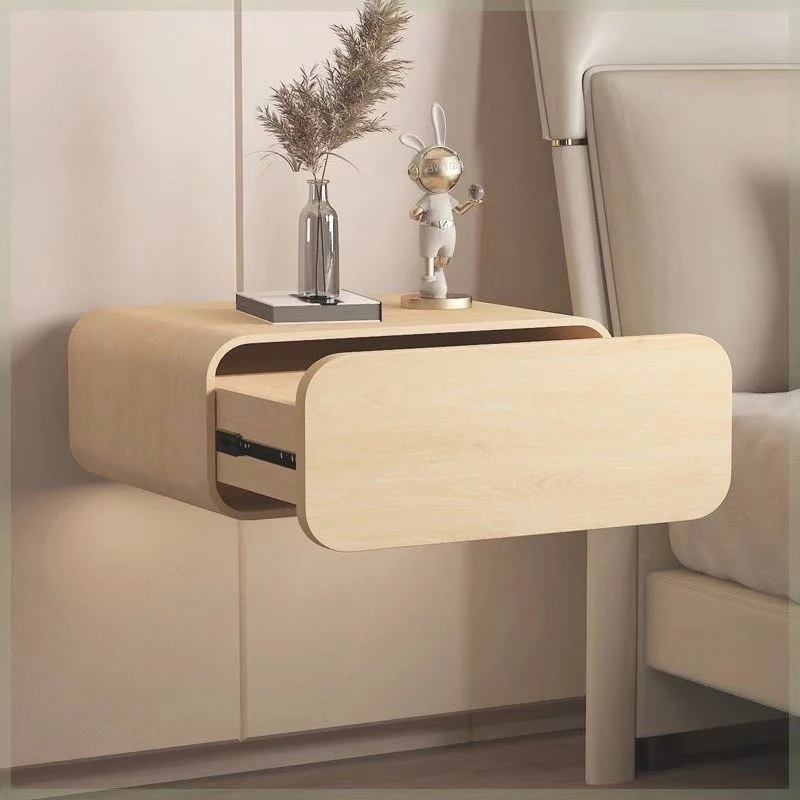Contemporary Nordic Rectangular Plywood Pine Wood Cat Scratch Resistant Leather Suspended Nightstand 1-Drawer For Bedroom