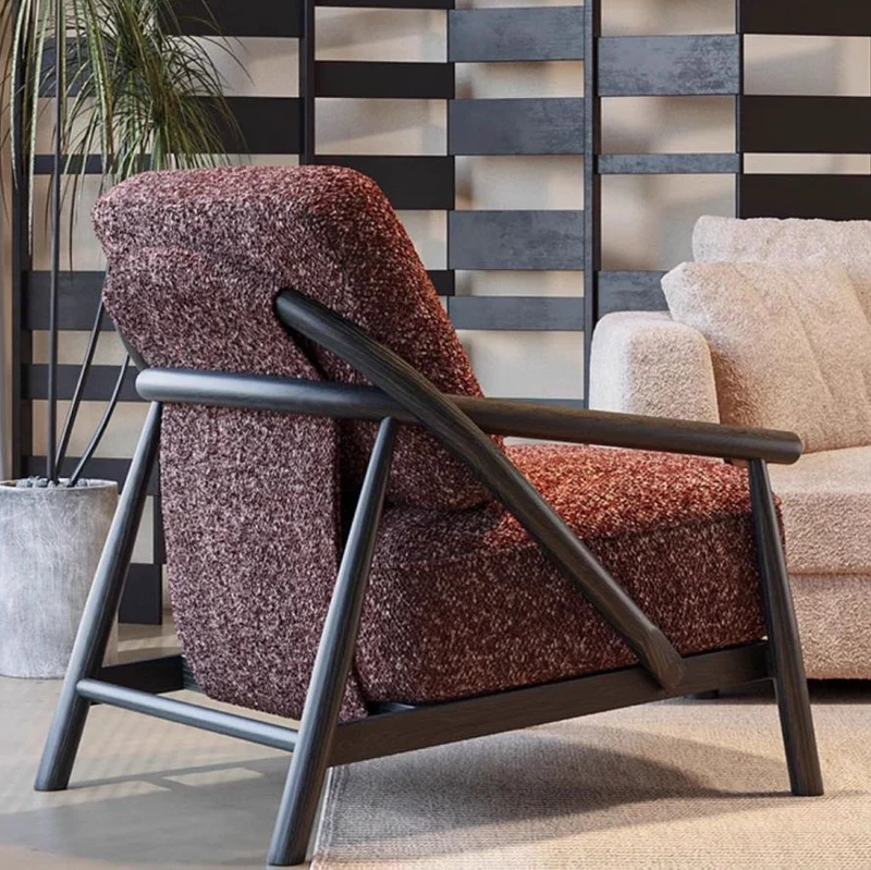 Traditional Vintage Cotton Linen Fabric Carbon Steel Frame Sponge Curved Sofa Backrest Armrest For Living Room