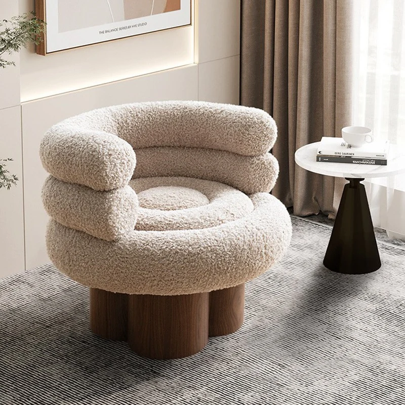 Traditional French Curved Sherpa Fabric Solid Wood Iron Vanity Stool Backrest Armless For Bedroom
