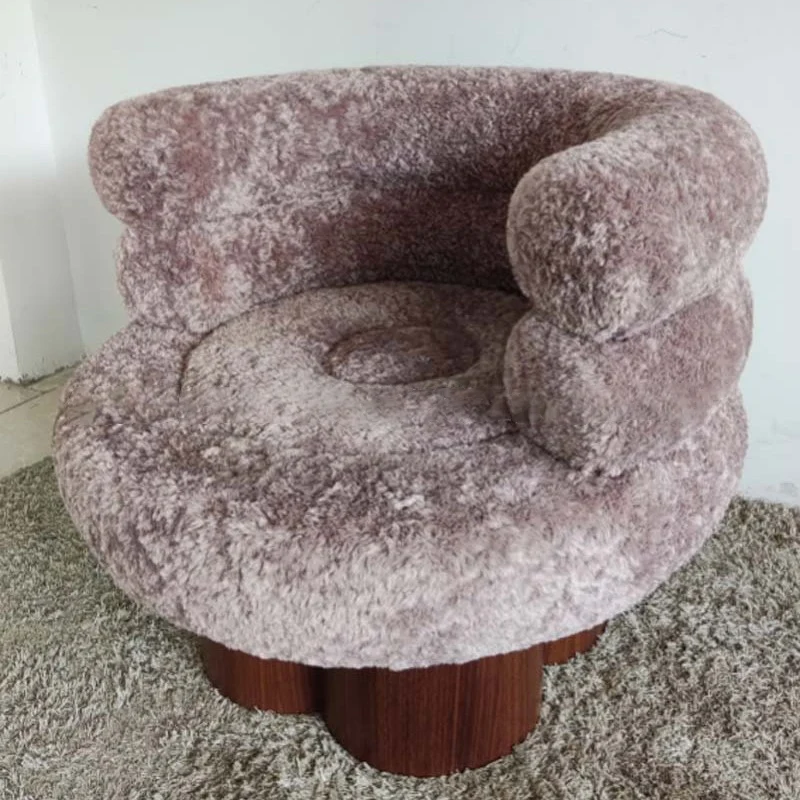 Traditional French Curved Sherpa Fabric Solid Wood Iron Vanity Stool Backrest Armless For Bedroom