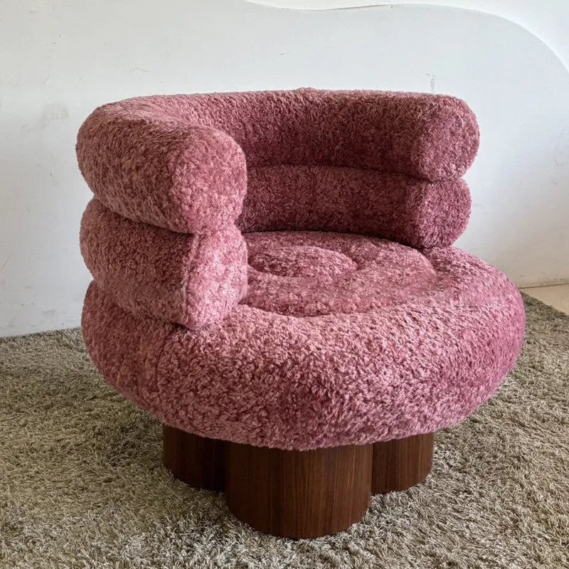 Traditional French Curved Sherpa Fabric Solid Wood Iron Vanity Stool Backrest Armless For Bedroom