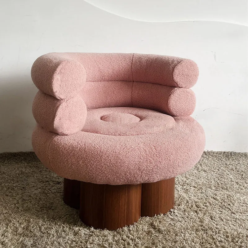 Traditional French Curved Sherpa Fabric Solid Wood Iron Vanity Stool Backrest Armless For Bedroom