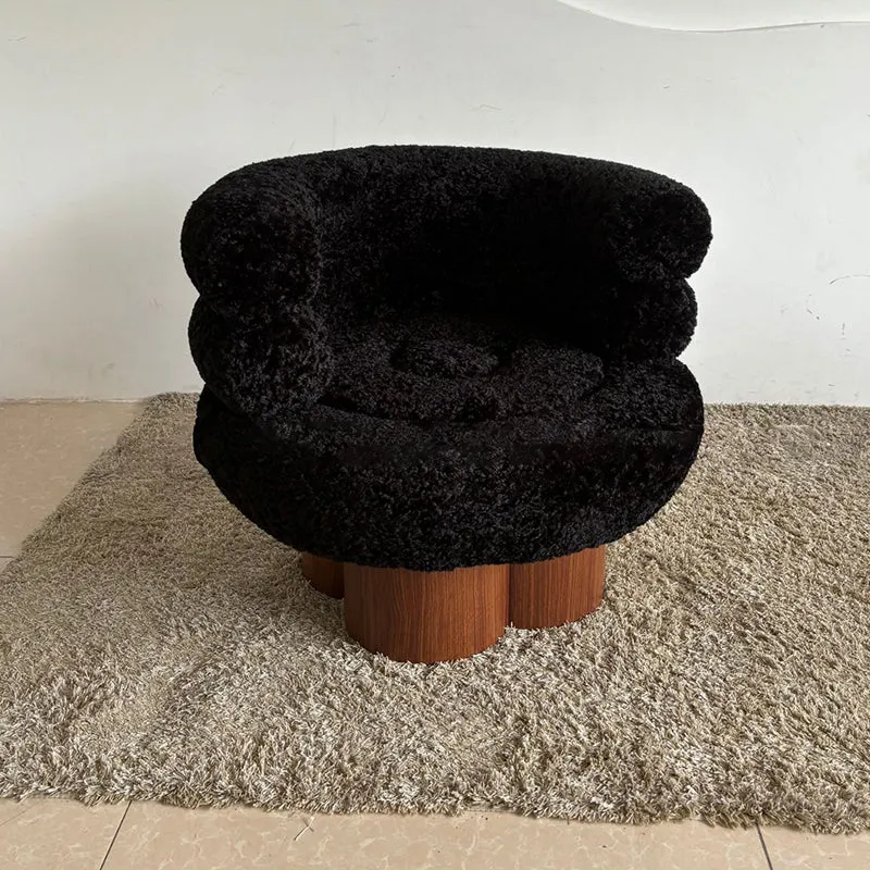 Traditional French Curved Sherpa Fabric Solid Wood Iron Vanity Stool Backrest Armless For Bedroom