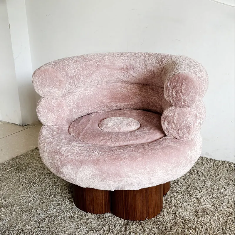 Traditional French Curved Sherpa Fabric Solid Wood Iron Vanity Stool Backrest Armless For Bedroom
