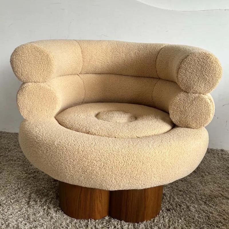 Traditional French Curved Sherpa Fabric Solid Wood Iron Vanity Stool Backrest Armless For Bedroom
