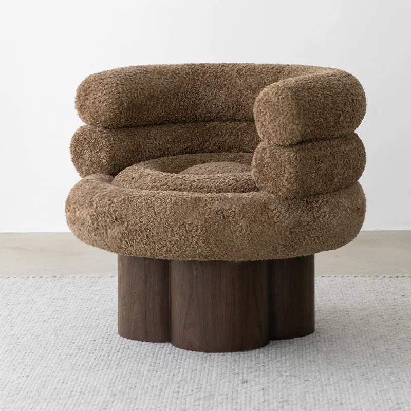 Traditional French Curved Sherpa Fabric Solid Wood Iron Vanity Stool Backrest Armless For Bedroom