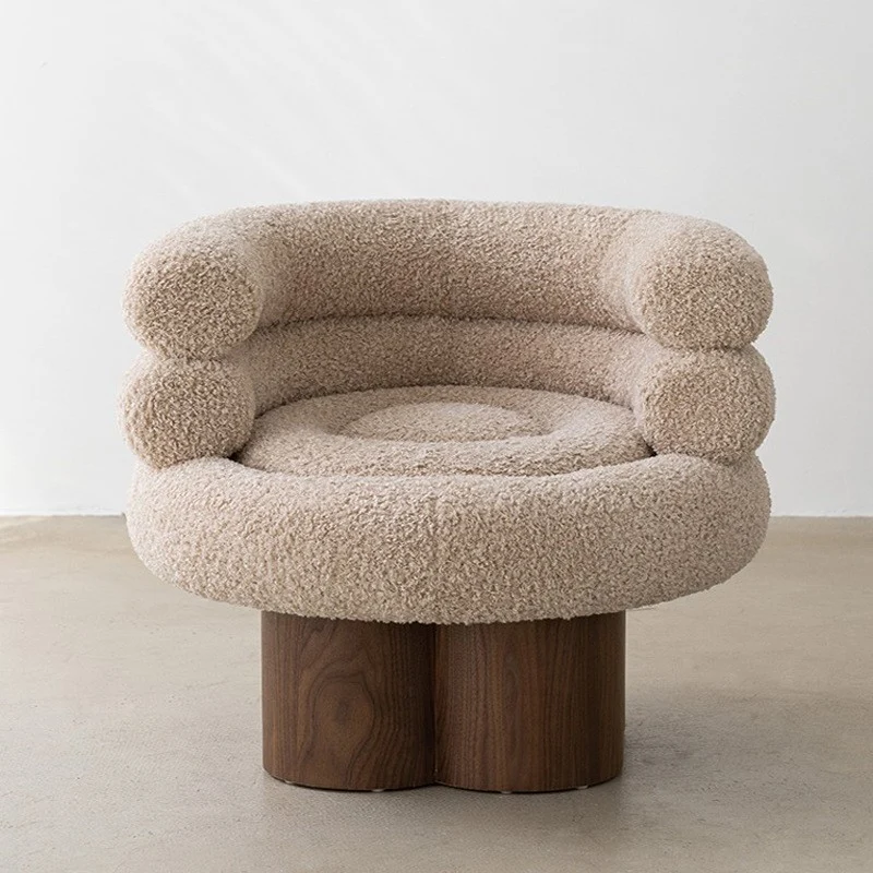 Traditional French Curved Sherpa Fabric Solid Wood Iron Vanity Stool Backrest Armless For Bedroom