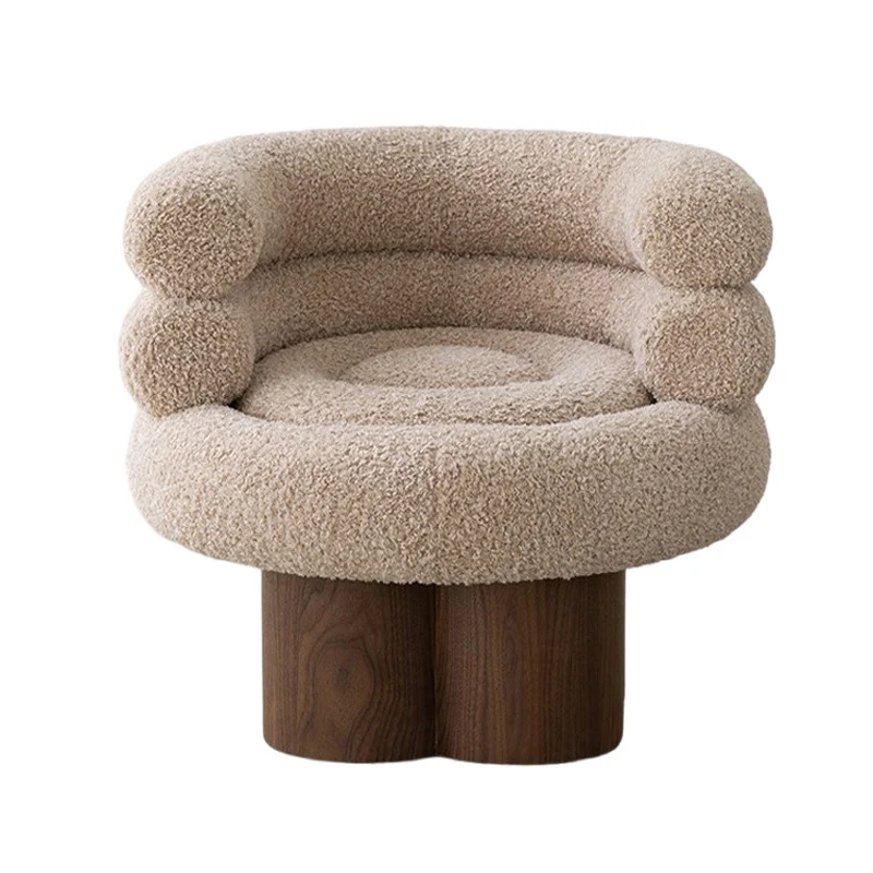 Traditional French Curved Sherpa Fabric Solid Wood Iron Vanity Stool Backrest Armless For Bedroom