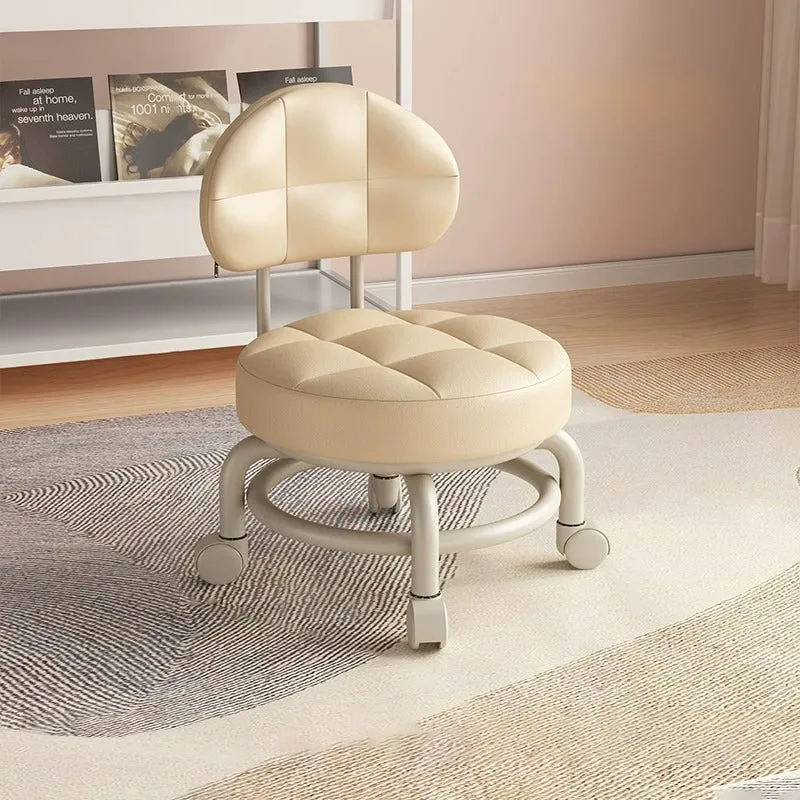 Modern Minimalist Round Artificial Leather Wood Iron Chair Backrest Armless For Living Room