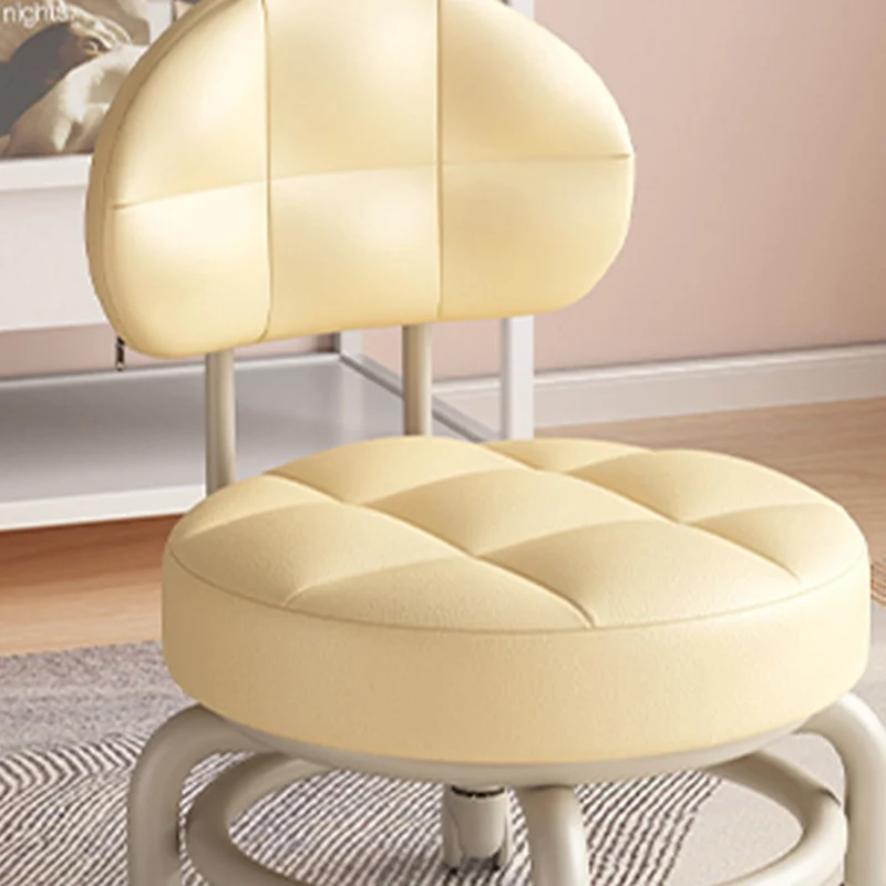 Modern Minimalist Round Artificial Leather Wood Iron Chair Backrest Armless For Living Room