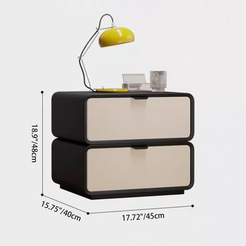 Modern Luxury Rectangle Faux Leather Pine Wood Fiberboard Nightstand 2-Drawer For Bedroom
