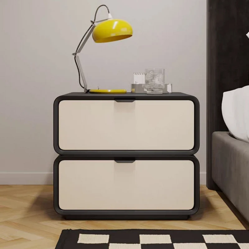 Modern Luxury Rectangle Faux Leather Pine Wood Fiberboard Nightstand 2-Drawer For Bedroom