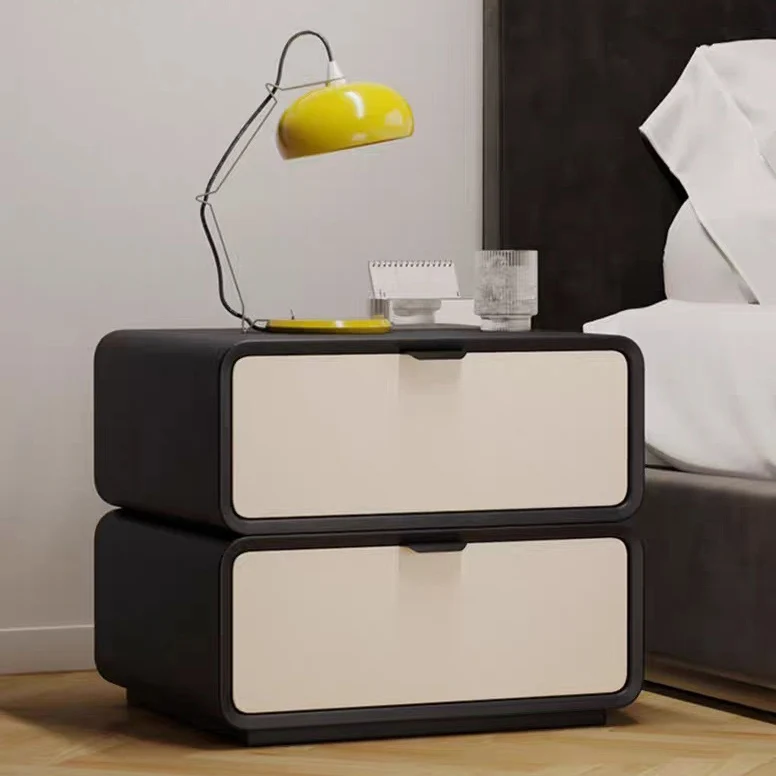 Modern Luxury Rectangle Faux Leather Pine Wood Fiberboard Nightstand 2-Drawer For Bedroom