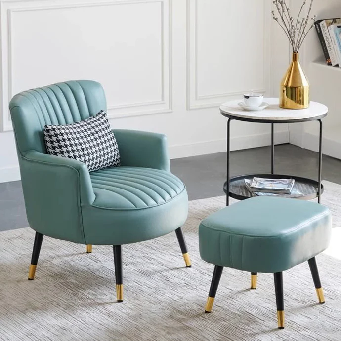 Contemporary Scandinavian Microfiber Leather Metal Round Square Accent Chair With Backrest & Armrests For Living Room
